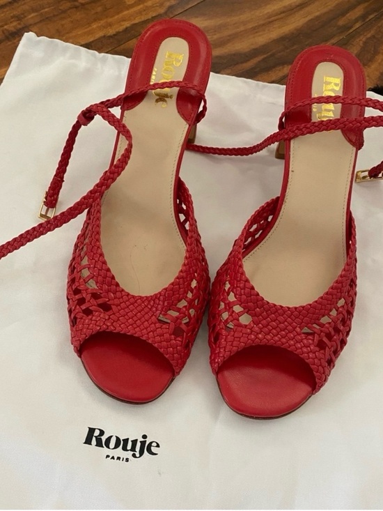 Rouje Shoes - Rouje Liz Sandals Cherry Red Braided Leather Heels 39 / 7.5